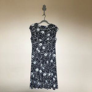 Chaps black and cream floral dress